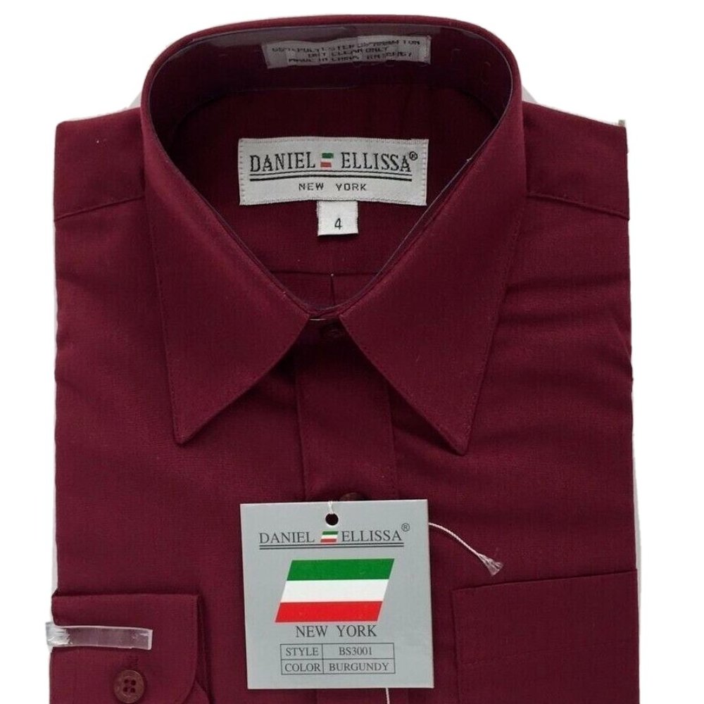 Daniel Ellissa Boys' Dress Shirt Burgundy Convertible Cuff Pocket Sizes 4 - 10